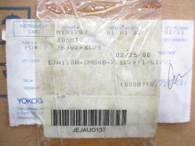 YOKOGAWA EJA110A-DMS4B-72EC/FF1/K1/D1 24VDC NSMP