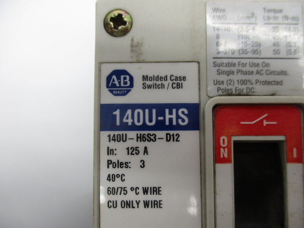 ALLEN BRADLEY 140U-H6S3-D12 480VAC 25A NSNP