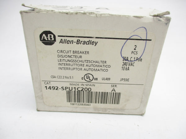 ALLEN BRADLEY 1492-SPU1C200 SER. A 240VAC 20A (PKG OF 2) NSMP