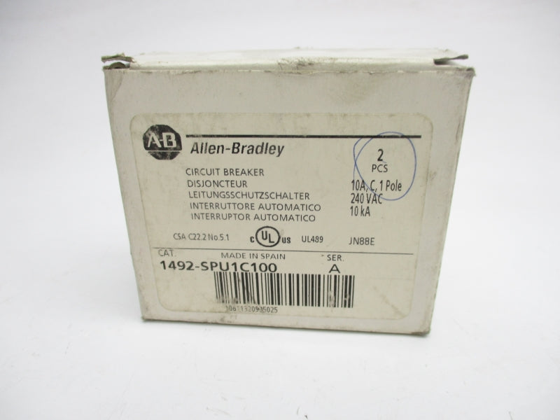 ALLEN BRADLEY 1492-SPU1C100 SER. A 240VAC 10A (PKG OF 2) NSMP