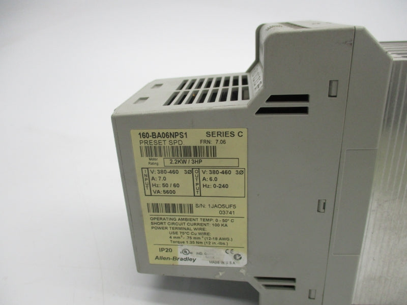 ALLEN BRADLEY 160-BA06NPS1 SER. C F/W 7.06 380-460V 7.0A UNMP