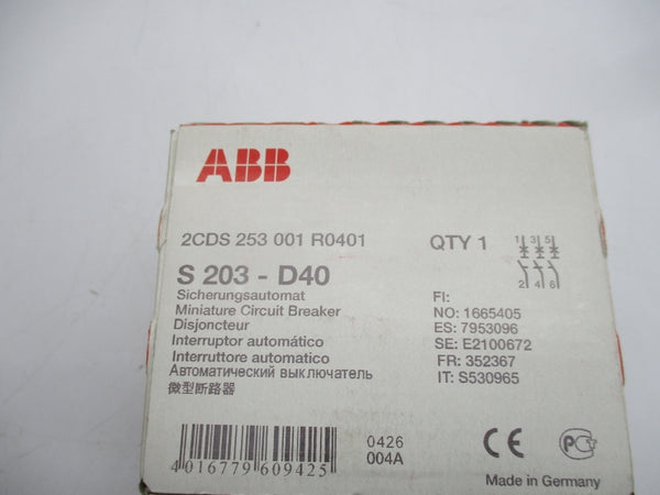 ABB 2CDS253001R0401 S203-D40 40A NSFS