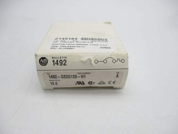 ALLEN BRADLEY 1492-GS3G120-H1 SER. A 277/480VAC 12.0A (WH) NSMP