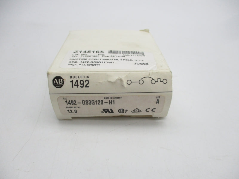 ALLEN BRADLEY 1492-GS3G120-H1 SER. A 277/480VAC 12.0A (WH) NSMP