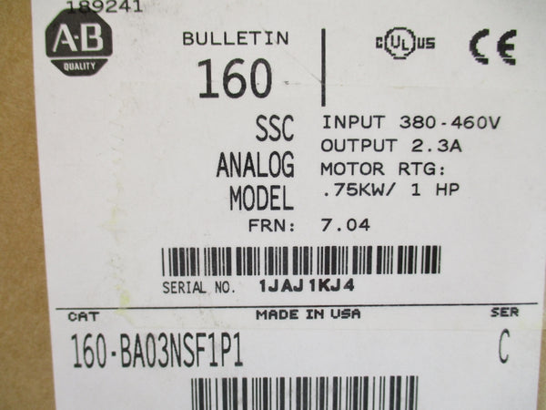 ALLEN BRADLEY 160-BA03NSF1P1 SER. C F/W 7.04 (BR/WH) NSMP