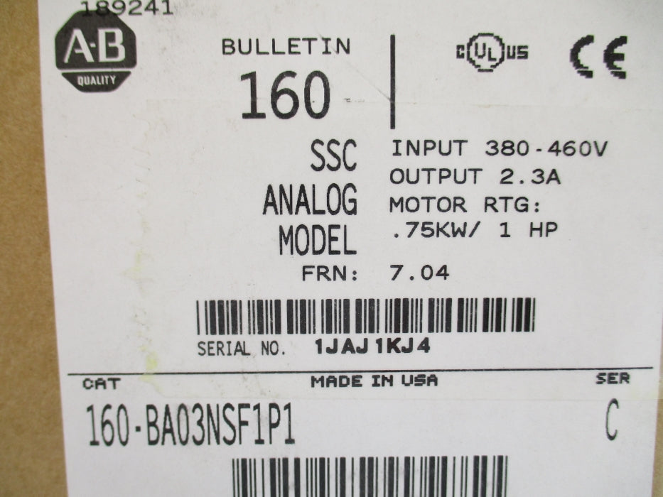 ALLEN BRADLEY 160-BA03NSF1P1 SER. C F/W 7.04 (BR/WH) NSMP