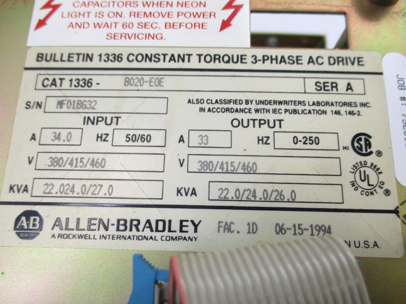 ALLEN BRADLEY 1336-B020-E0E SER. A 460V 34.0A UNMP