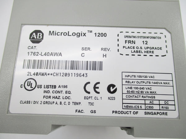 ALLEN BRADLEY 1762-L40AWA SER. C 120VAC F/W 12 NSMP