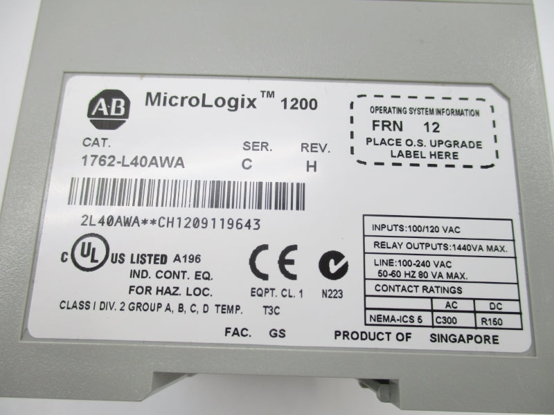 ALLEN BRADLEY 1762-L40AWA SER. C 120VAC F/W 12 NSMP