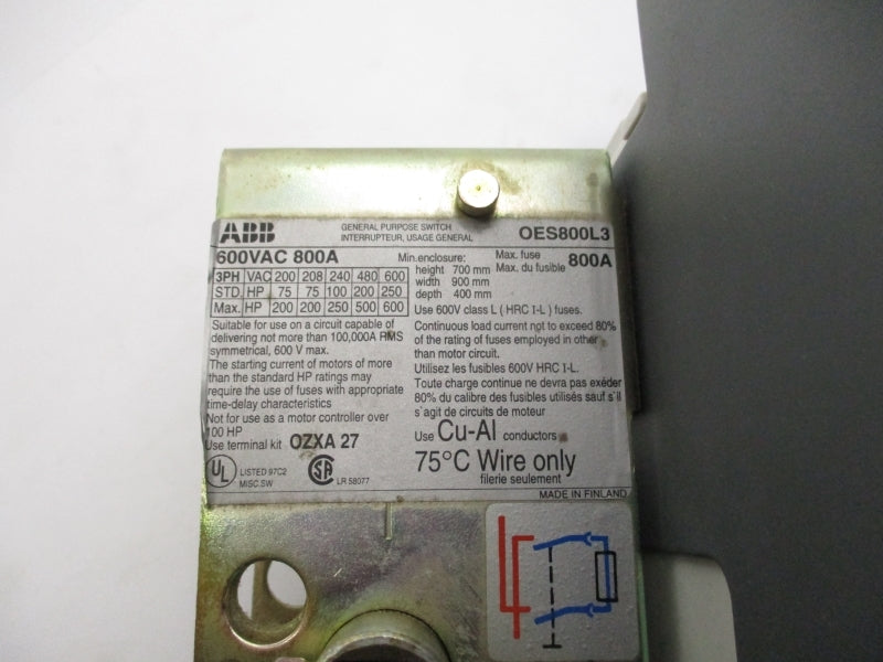 ABB OES800L3 600VAC 800A NSNP
