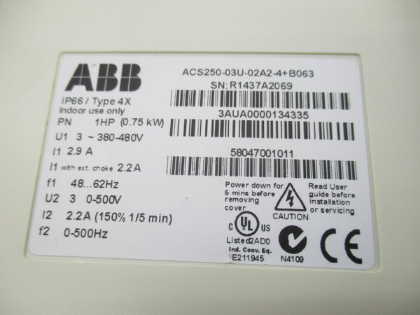 ABB ACS250-03U-02A2-4+B063 500V 2.9A NSMP