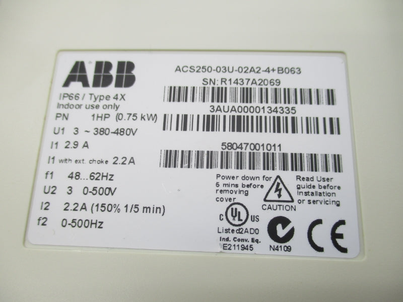 ABB ACS250-03U-02A2-4+B063 500V 2.9A NSMP