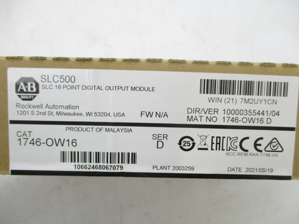 ALLEN BRADLEY 1746-OW16 SER. D DATE: 2021 NSFS