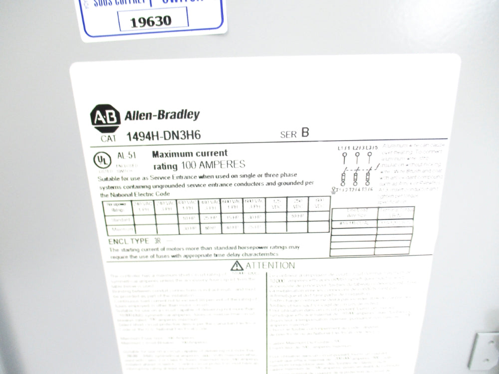 ALLEN BRADLEY 1494H-DN3H6 SER. B NSNP