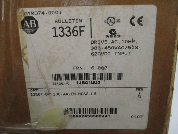 ALLEN BRADLEY 1336F-BRF100-AA-EN-HCS2-L6 SER. A F/W 6.002 380/480VAC 16.4/22.4A NSMP