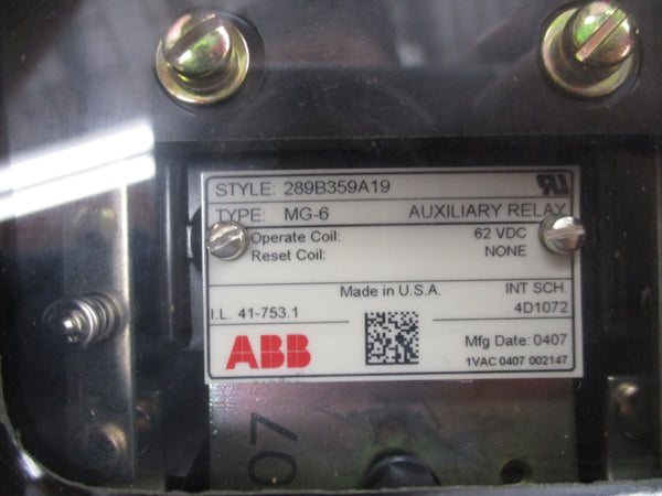 ABB 289B359A19 MG-6 62VDC NSMP