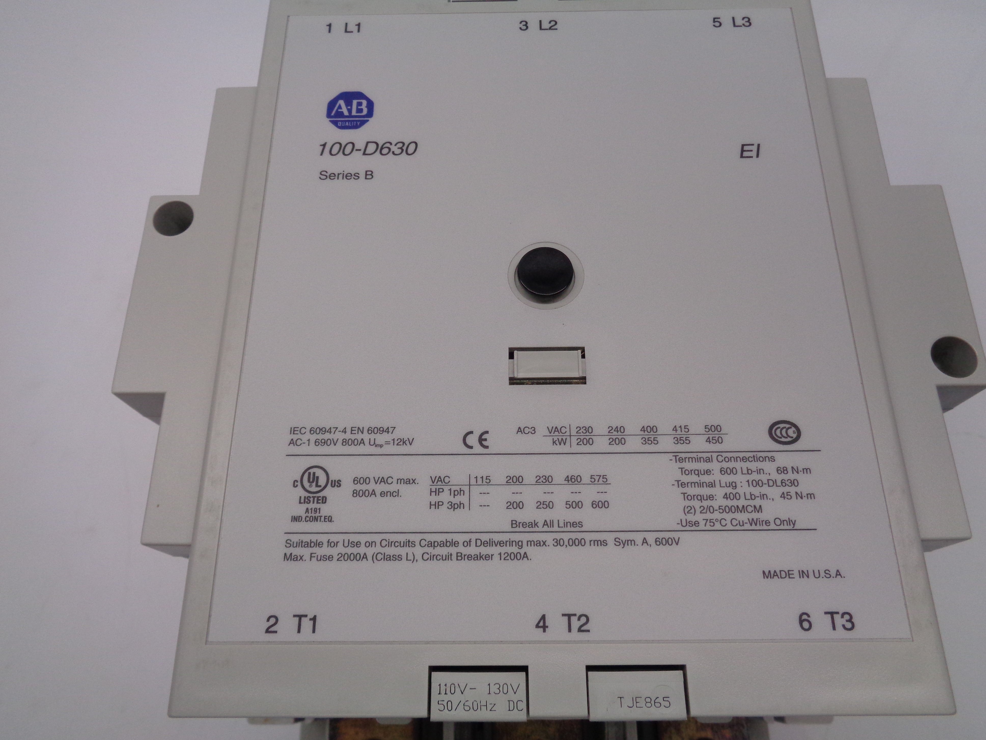 ALLEN BRADLEY 100-D630ED11 690V SER. B UNMP