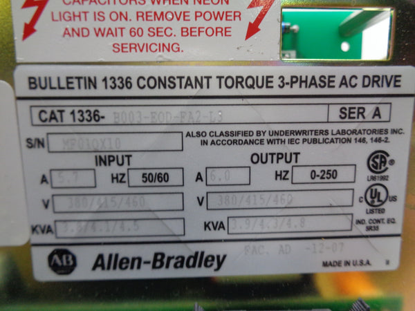 ALLEN BRADLEY 1336-B003-EOD-FA2-L3 SER. A NSNP