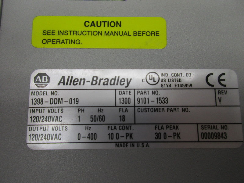 ALLEN BRADLEY 1398-DDM-019 VER. 1.36 NSNP