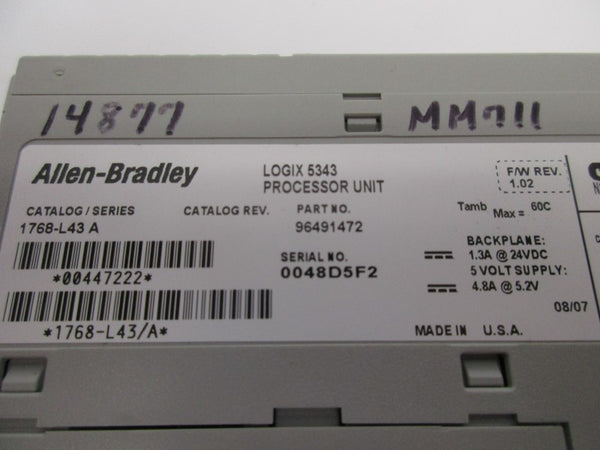 ALLEN BRADLEY 1768-L43 SER. A F/W 1.02 24VDC 1.3A NSNP