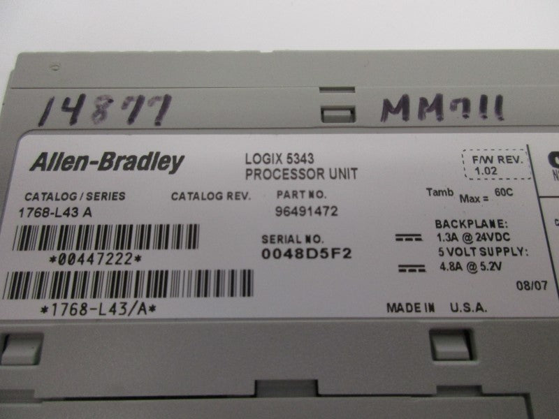 ALLEN BRADLEY 1768-L43 SER. A F/W 1.02 24VDC 1.3A NSNP