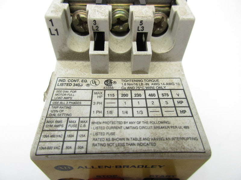 ALLEN BRADLEY 140-MN-0400 SER. B 4.0A 690V UNMP