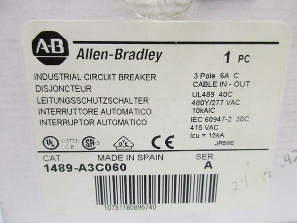 ALLEN BRADLEY 1489-A3C060 SER. A 6A 480Y/277V NSMP
