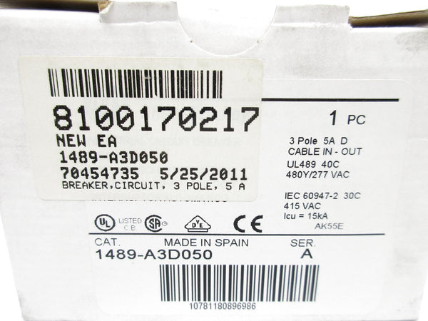 ALLEN BRADLEY 1489-A3D050 SER. A 480/277VAC 5A (WH) NSMP