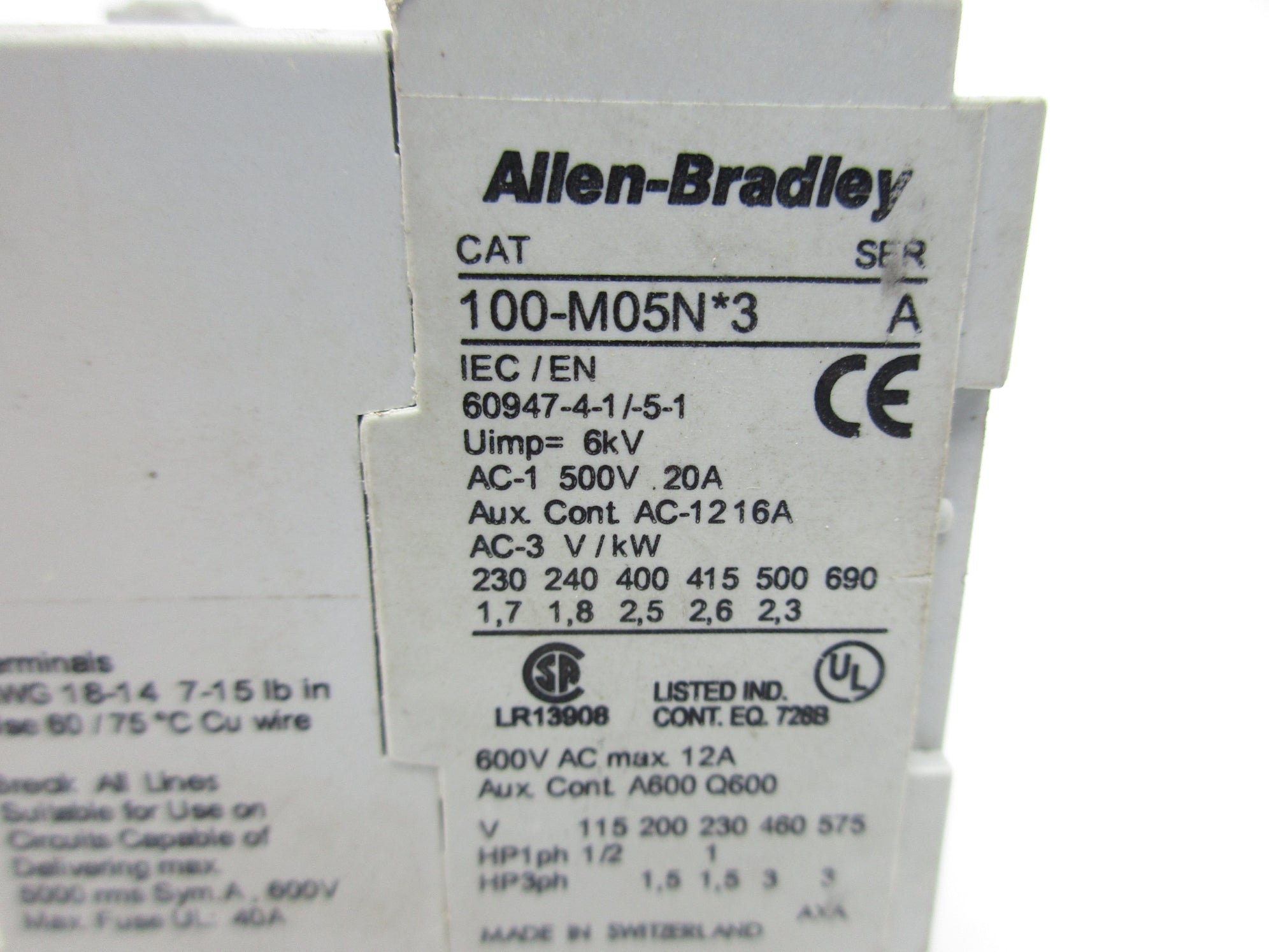 ALLEN BRADLEY 100-M05NJ3 SER. A 12A 24V NSNP