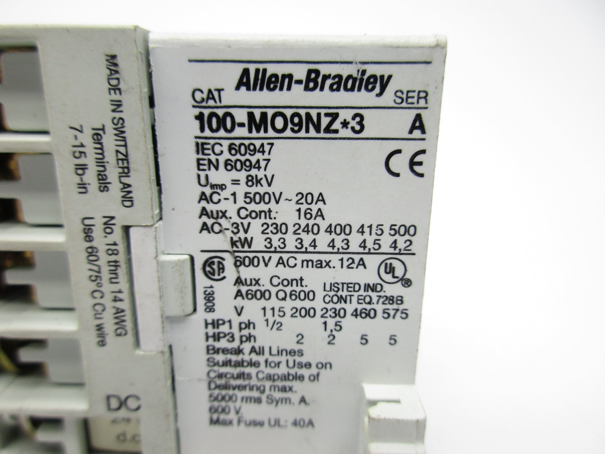 ALLEN BRADLEY 100-M09NZJ3 SER. A NSNP