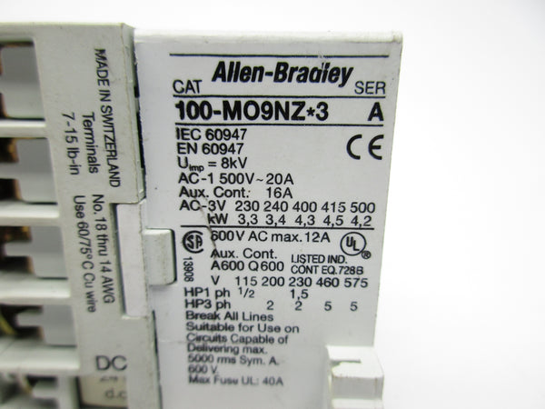 ALLEN BRADLEY 100-M09NZJ3 SER. A NSNP