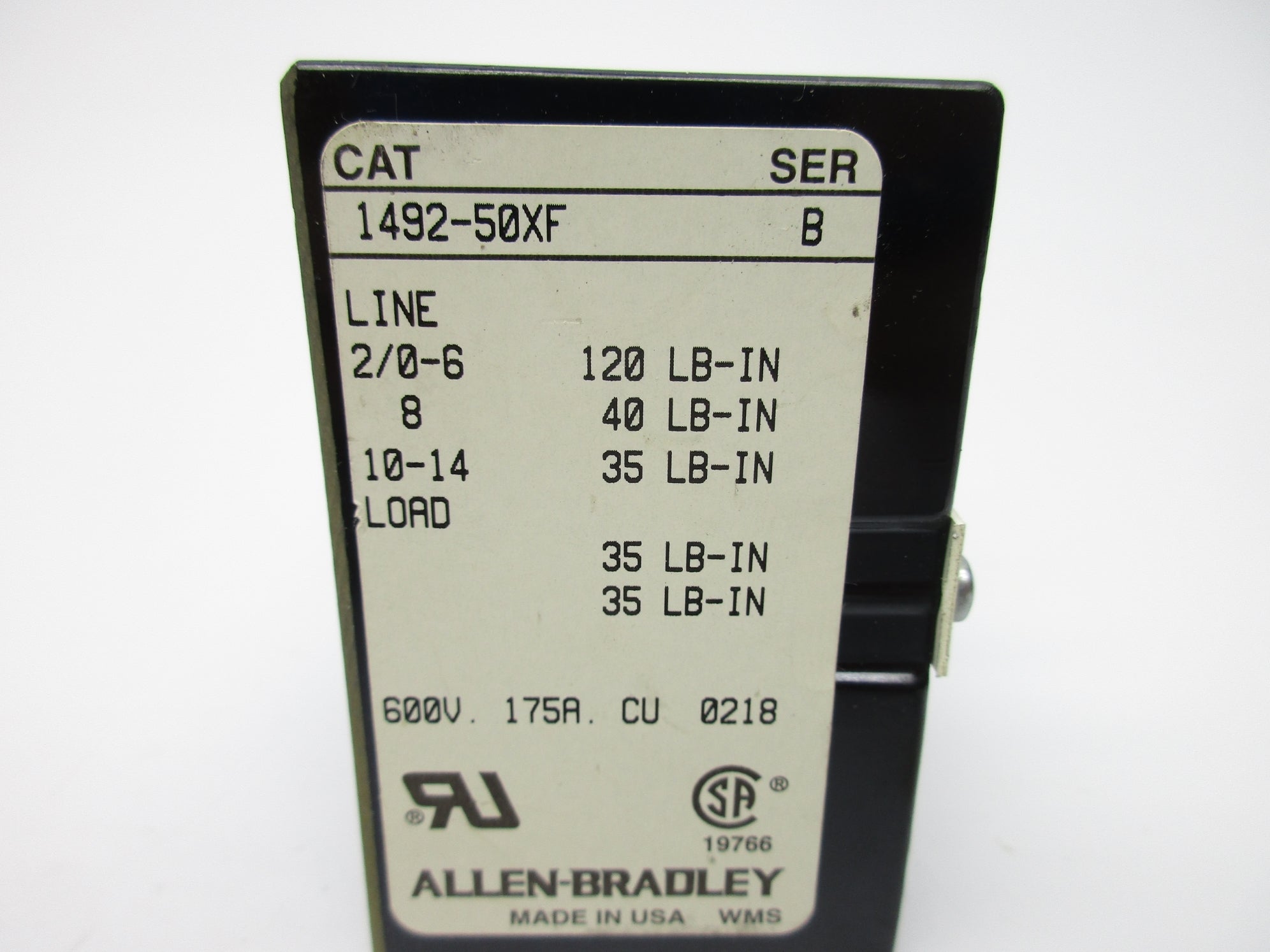 ALLEN BRADLEY 1492-50XF SER. B 600V 135A NSNP
