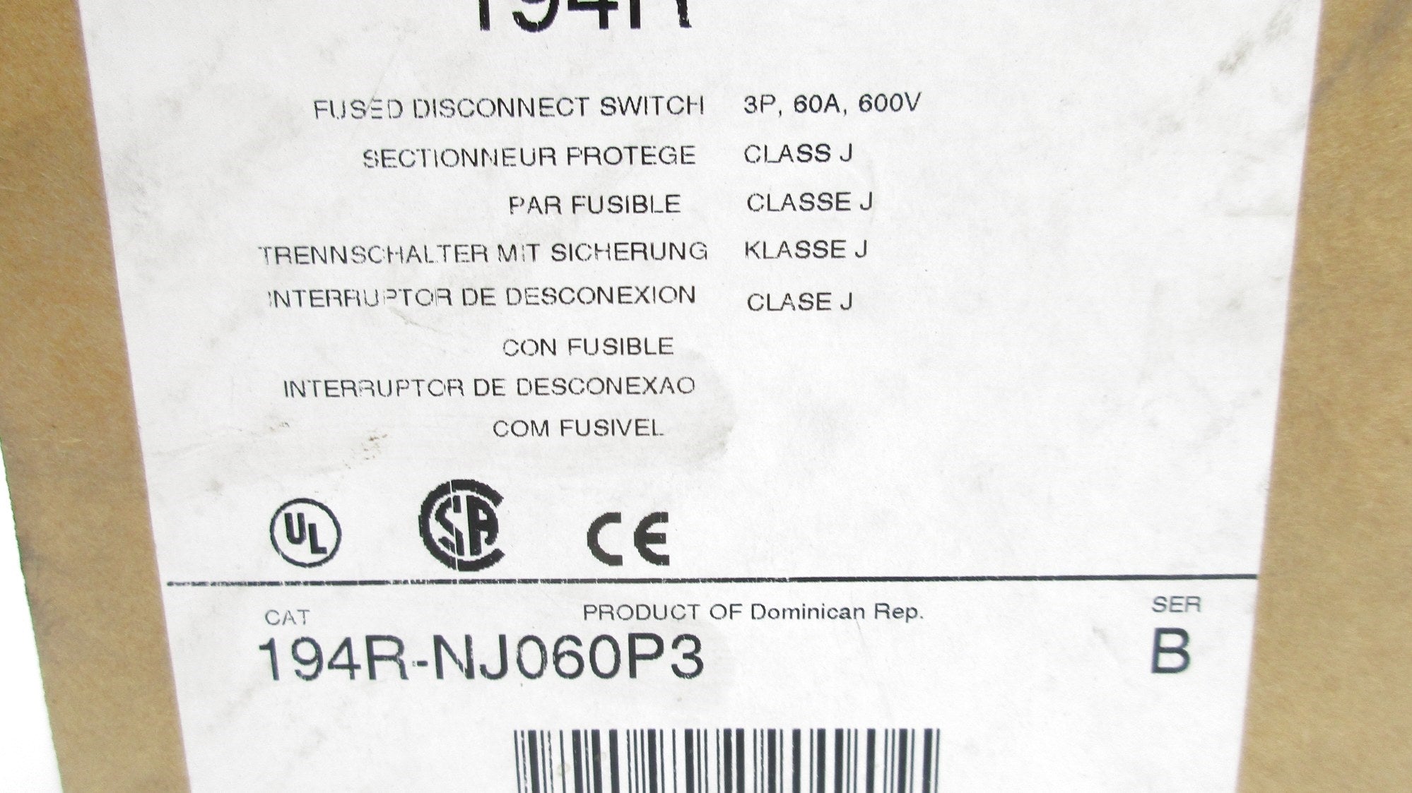 ALLEN BRADLEY 194R-NJ060P3 SER. B 600VAC 60A (BR/WH) NSMP