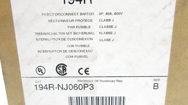 ALLEN BRADLEY 194R-NJ060P3 SER. B 600VAC 60A (BR/WH) NSMP