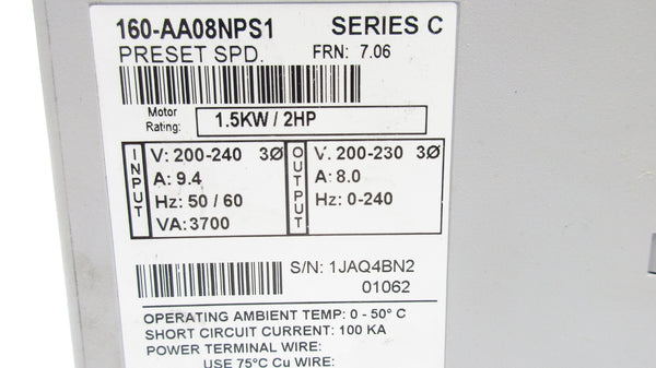 ALLEN BRADLEY 160-AA08NPS1 SER. C F/W 7.06 NSNP