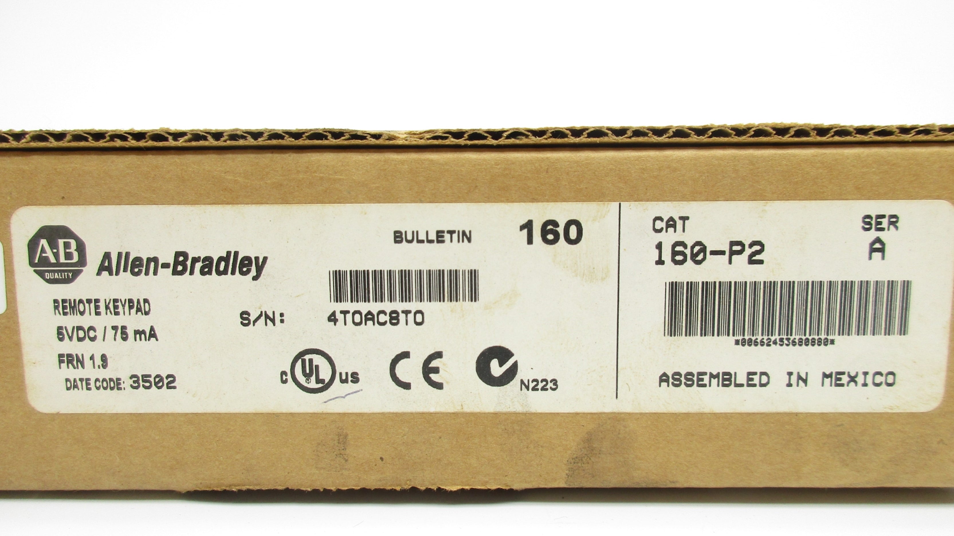 ALLEN BRADLEY 160-P2 SER. A F/W 1.9 (BR/WH) NSFS