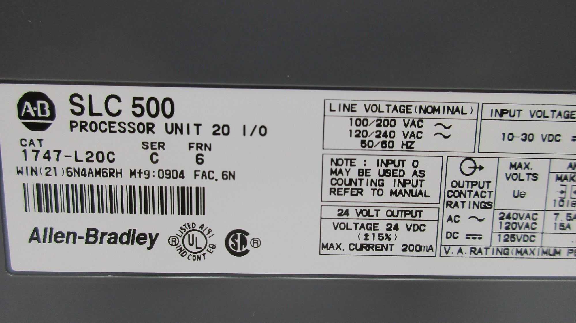 ALLEN BRADLEY 1747-L20C SER. C F/W 6 NSNP