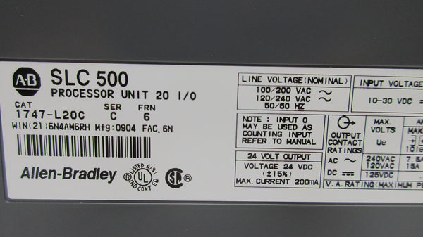 ALLEN BRADLEY 1747-L20C SER. C F/W 6 NSNP