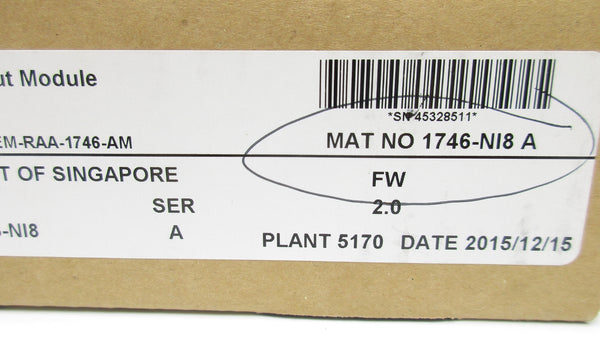 ALLEN BRADLEY 1746-NI8 SER. A F/W 2.0 DATE: 2015 NSFS