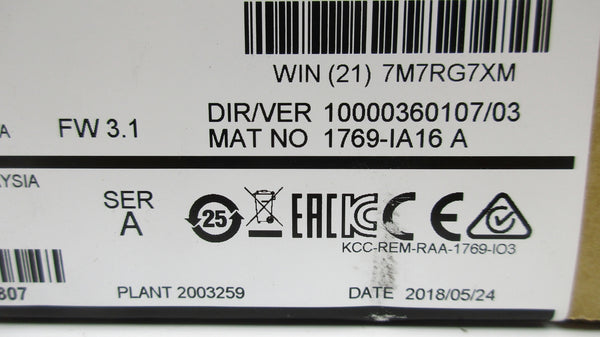 ALLEN BRADLEY 1769-IA16 SER. A 120VAC F/W 3.1 DATE: 2018 NSFS