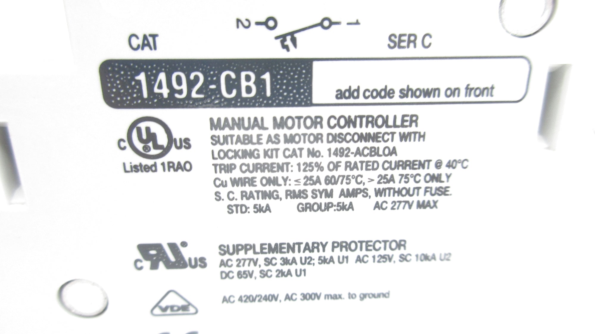 ALLEN BRADLEY 1492-CB1 SER. C 7A 277VAC NSNP
