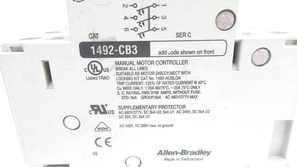 ALLEN BRADLEY 1492-CB3H150 SER. C 15A 277VAC NSNP