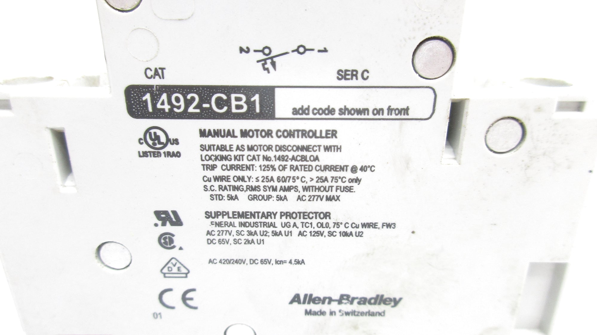 ALLEN BRADLEY 1492-CB1H100 SER. C 10A 277VAC UNMP