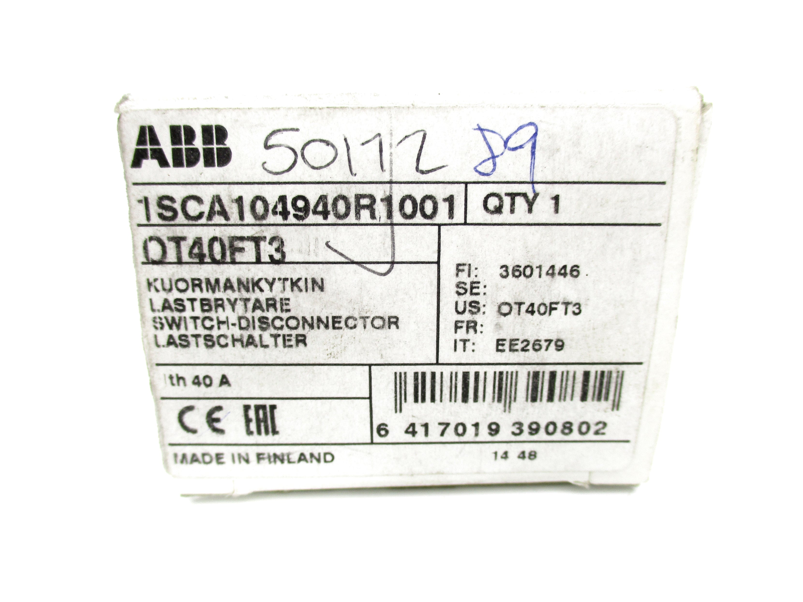 ABB OT40FT3 1SCA104940R1001 690V 40A NSMP