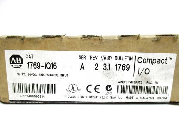 ALLEN BRADLEY 1769-IQ16 SER. A 24VDC F/W 3.1 DATE: 2004 NSFS