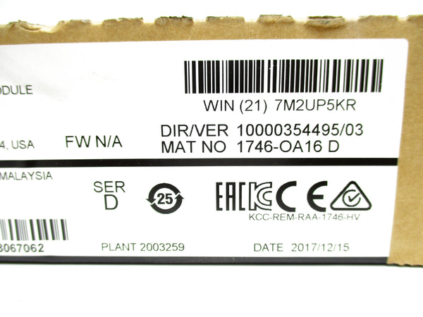 ALLEN BRADLEY 1746-OA16 SER. D DATE: 2017 NSFS