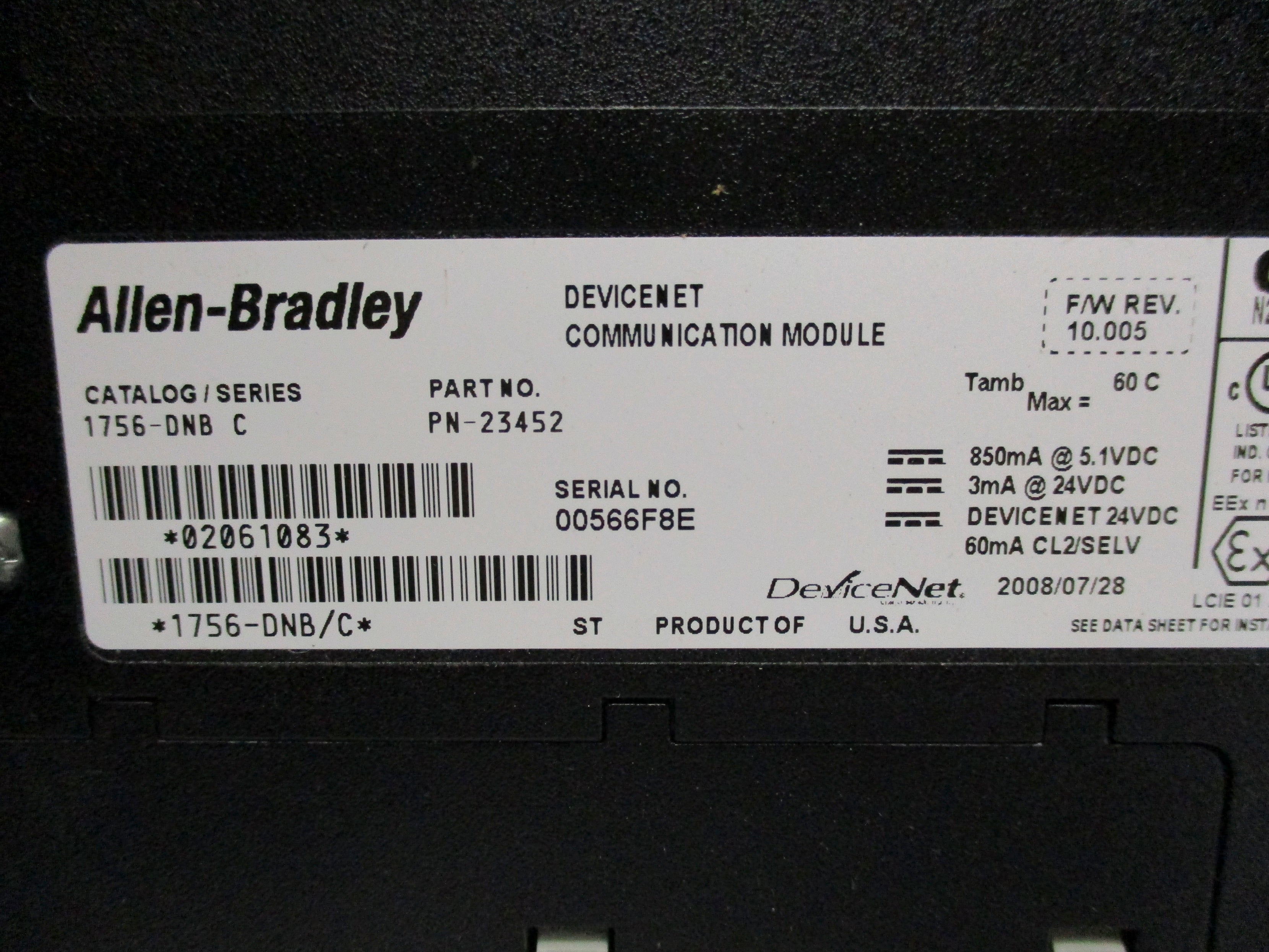 ALLEN BRADLEY 1756-DNB SER. C F/W 10.005 24VDC UNMP