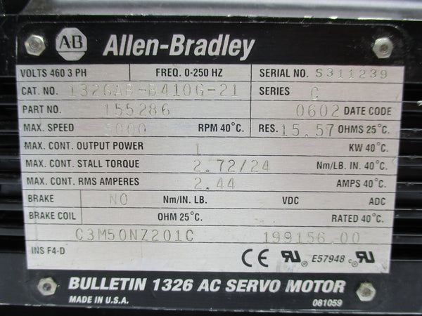 ALLEN BRADLEY 1326AB-B410G-21 SER. C 460V 2.44A UNMP