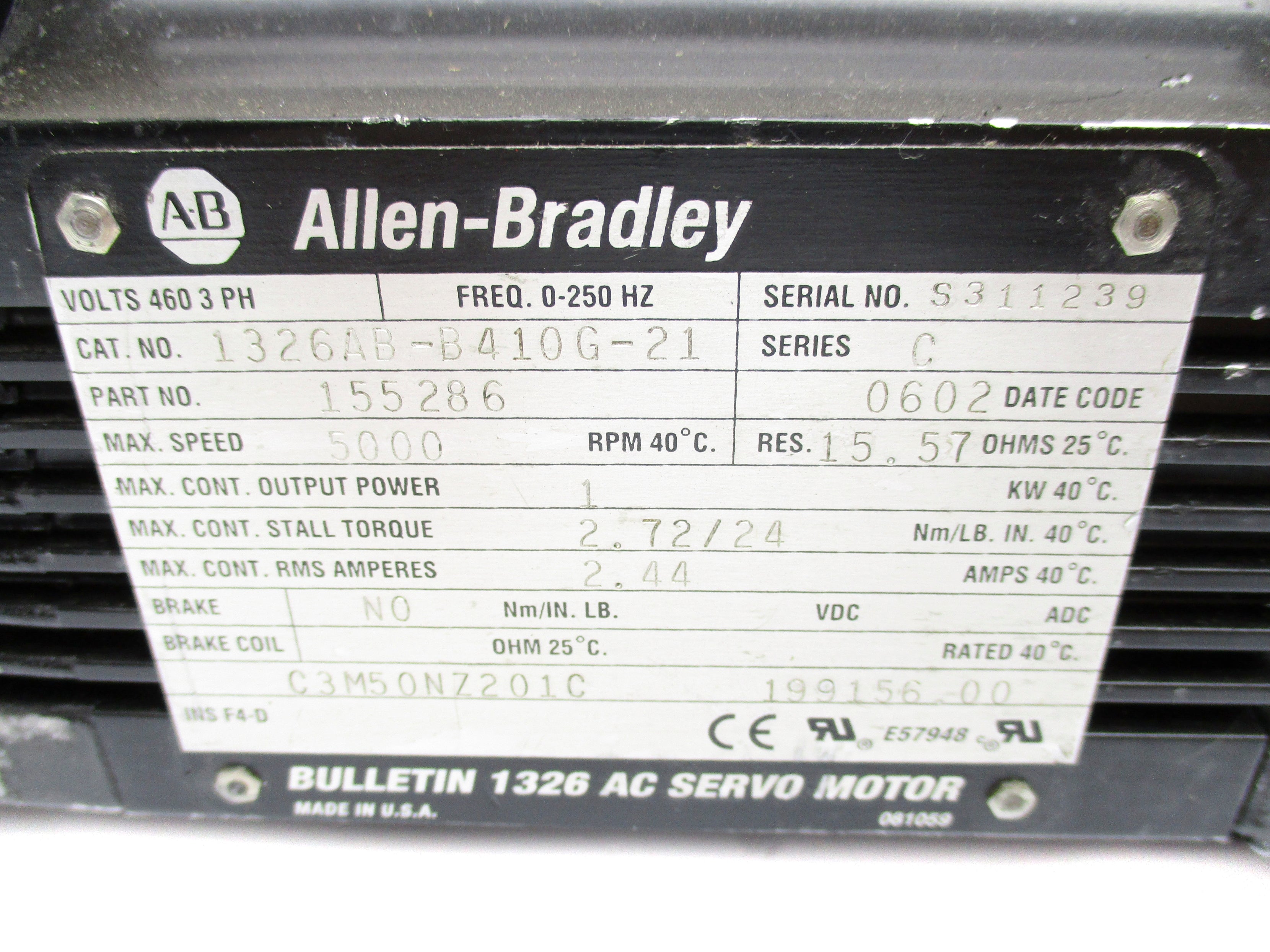 ALLEN BRADLEY 1326AB-B410G-21 SER. C 460V 2.44A UNMP