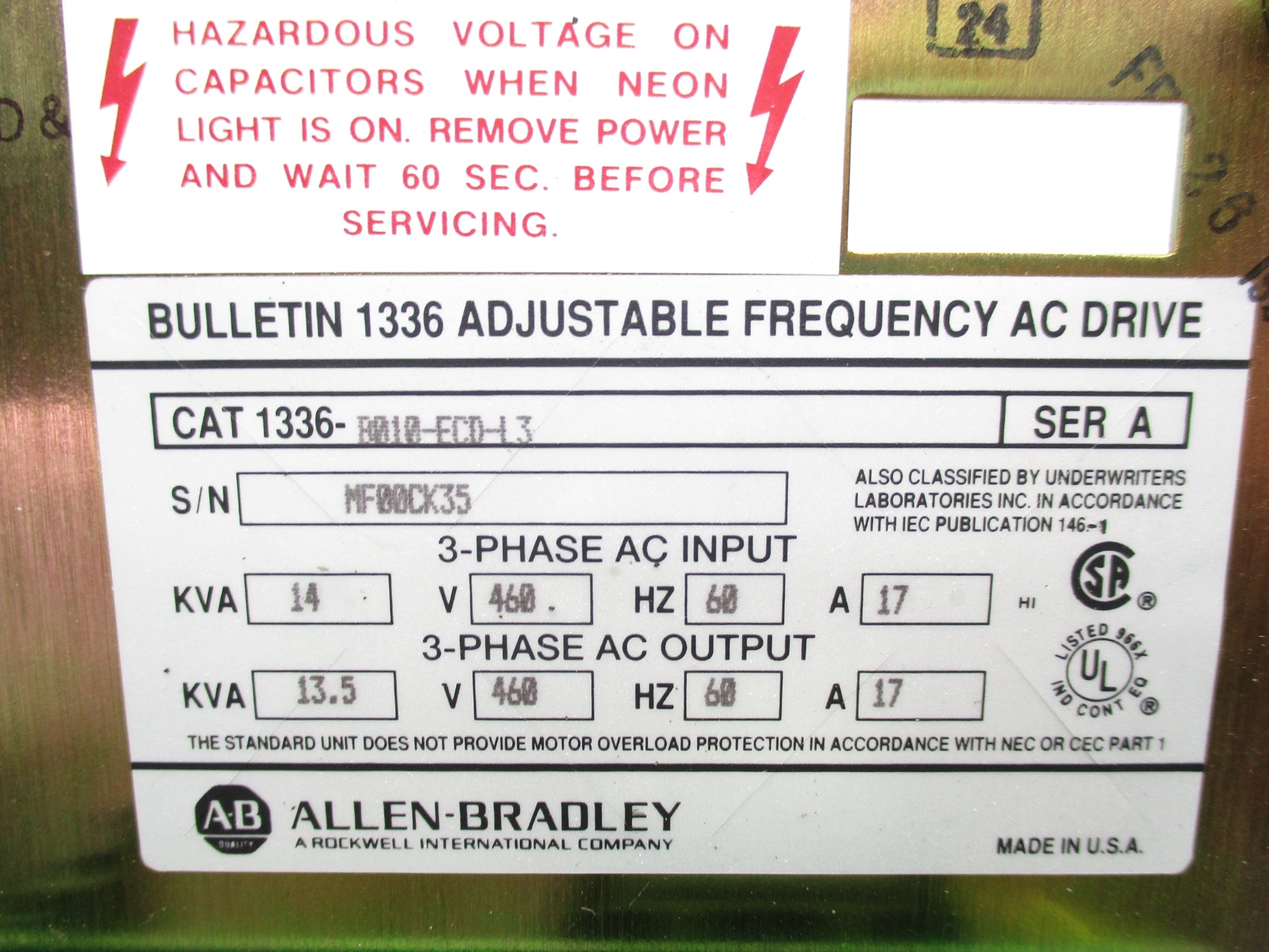 ALLEN BRADLEY 1336-B010-ECD-L3 SER. A NSNP